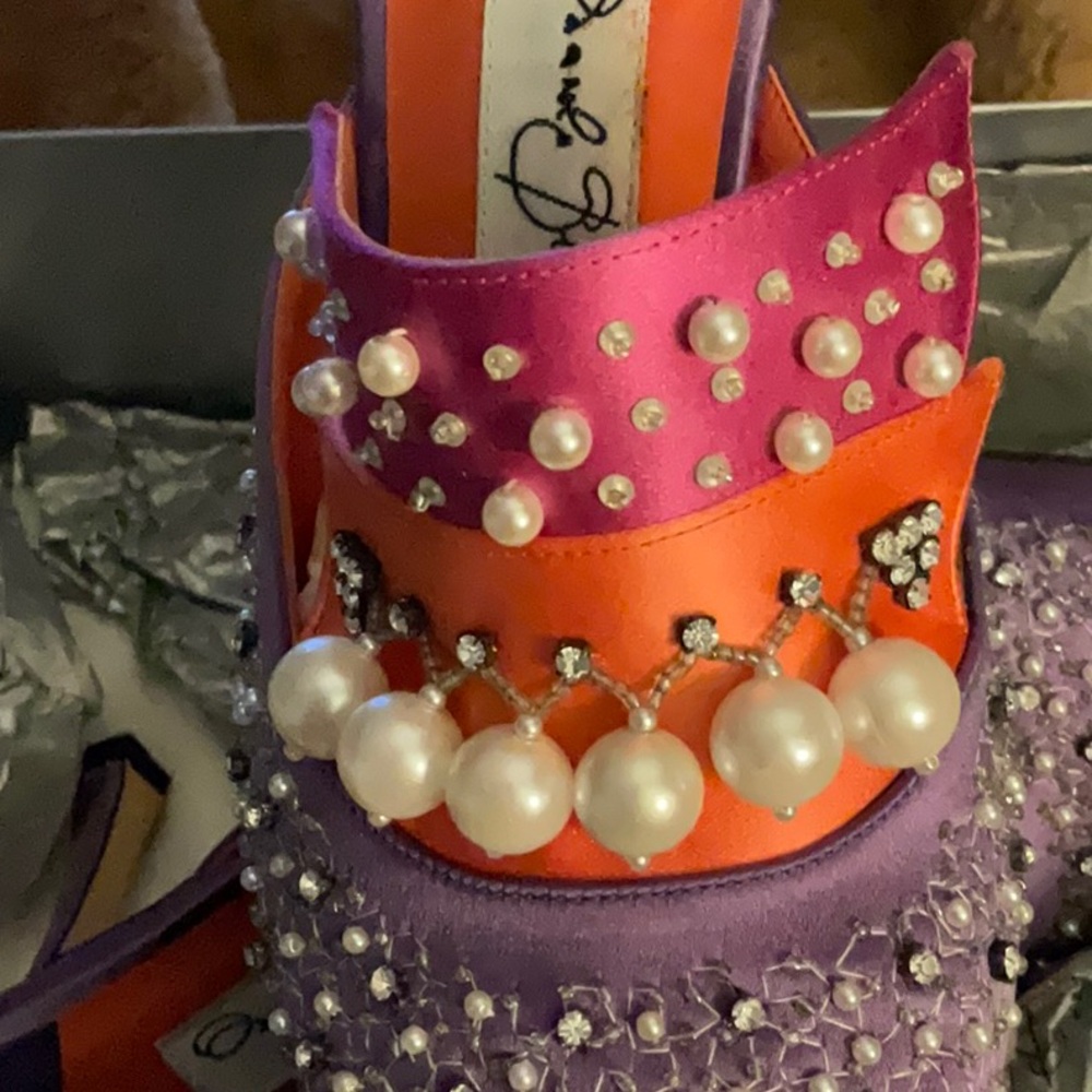 NWT RARE LIMITED EDITION MANOLO BLAHNIK PEARL AND JEWEL PURPLE ORANGE 39.5 9 9.5 - Picture 4 of 8